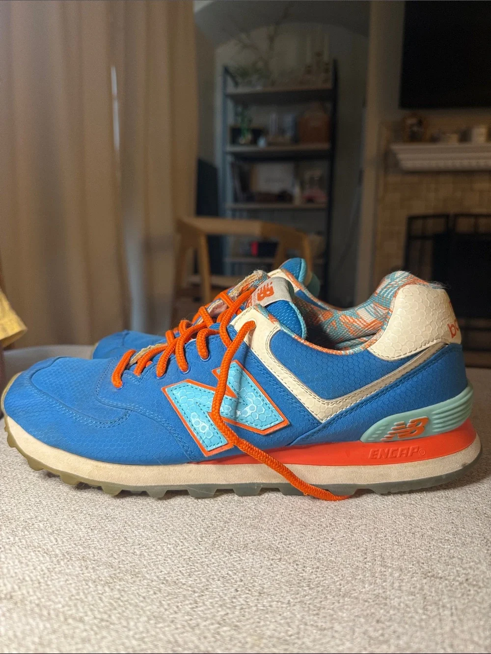 New Balance 574 Retro Sneakers Blue Orange Teal - Mens 10